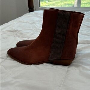 Antelope Chestnut Suede Ankle Booties with Textured Side Panel
